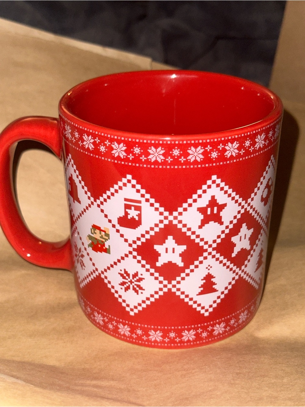 Official Super Mario Bros Nintendo Red and White Holiday Pixel Mug